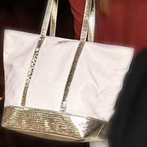 Victoria's Secret Sequin Weekender Tote Ivory/Gold